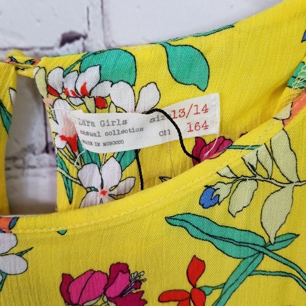 Girls Zara Yellow Floral Spring Dress Size 13/14